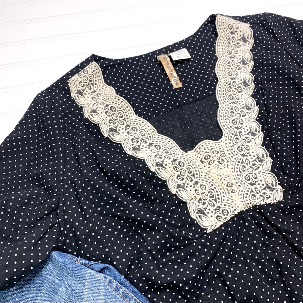Eyeshadow Black Polka Dot & Lace Plus Size Top View 2